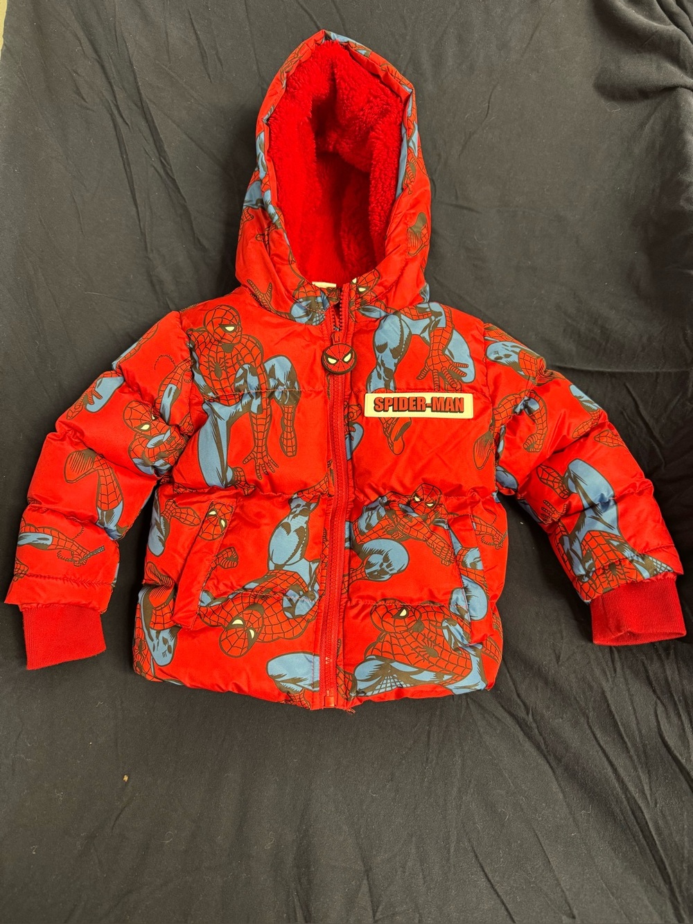 Marvel Red Spider-Man Puffer Jacket with Blue Graphics